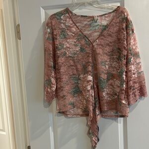 Floral Lace V-Neck Top - Pink and Green